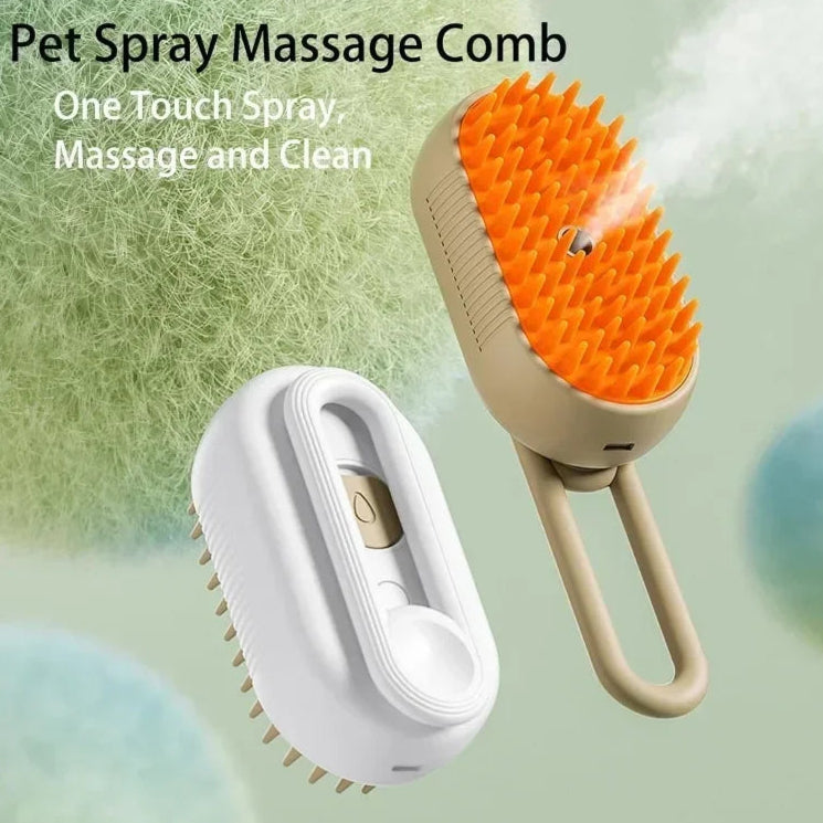 Steamy 3-in-1 Dog Grooming Brush – Electric Spray & Detangler