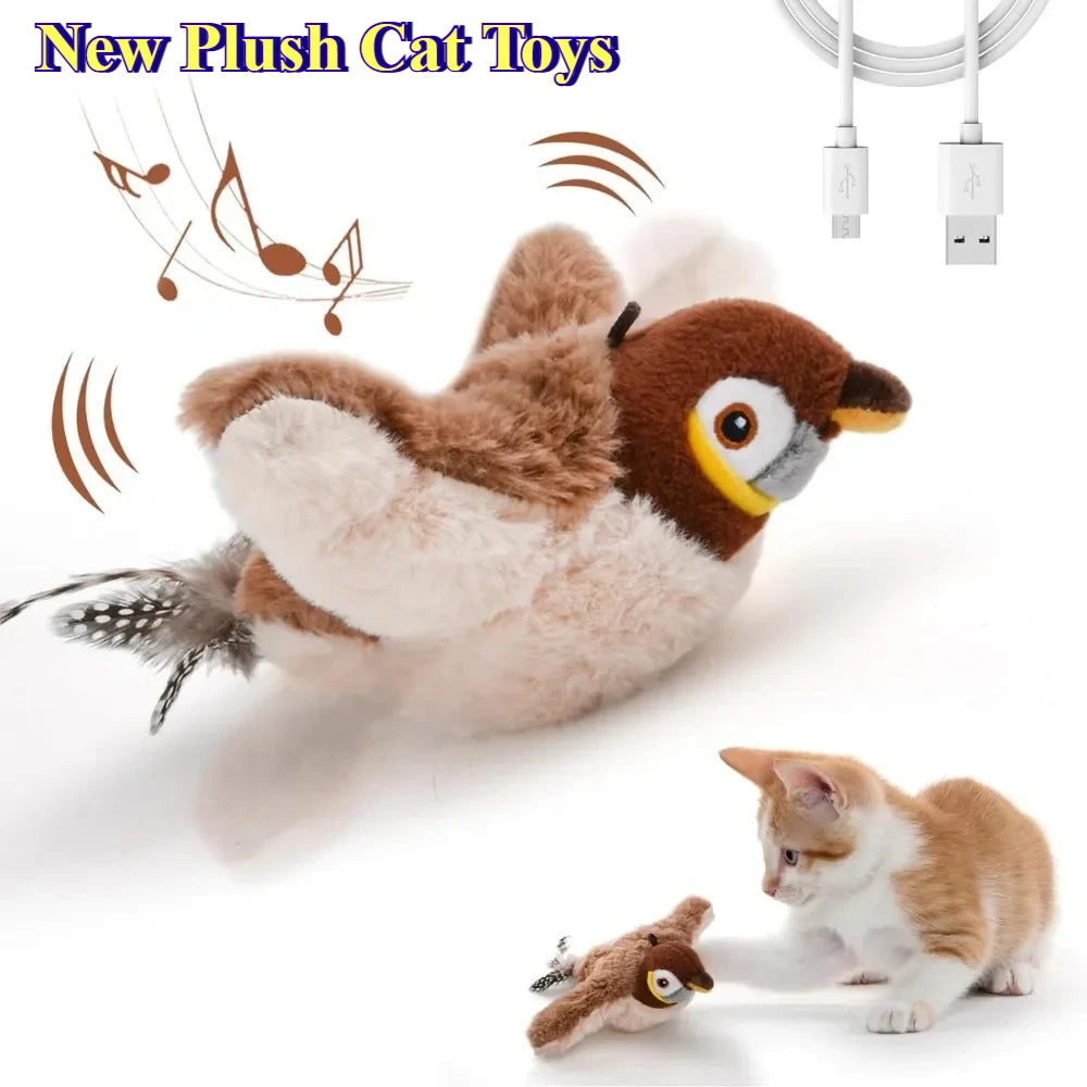 Rechargeable Chirping Bird Cat Toy – Touch-Activated Plush Catnip Toy with Flapping Wings