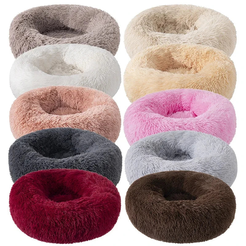 Super Soft Donut Cat & Dog Bed – Plush, Washable, Anti-Slip Pet Nest for Deep Sleep (Multiple Sizes & Colors)