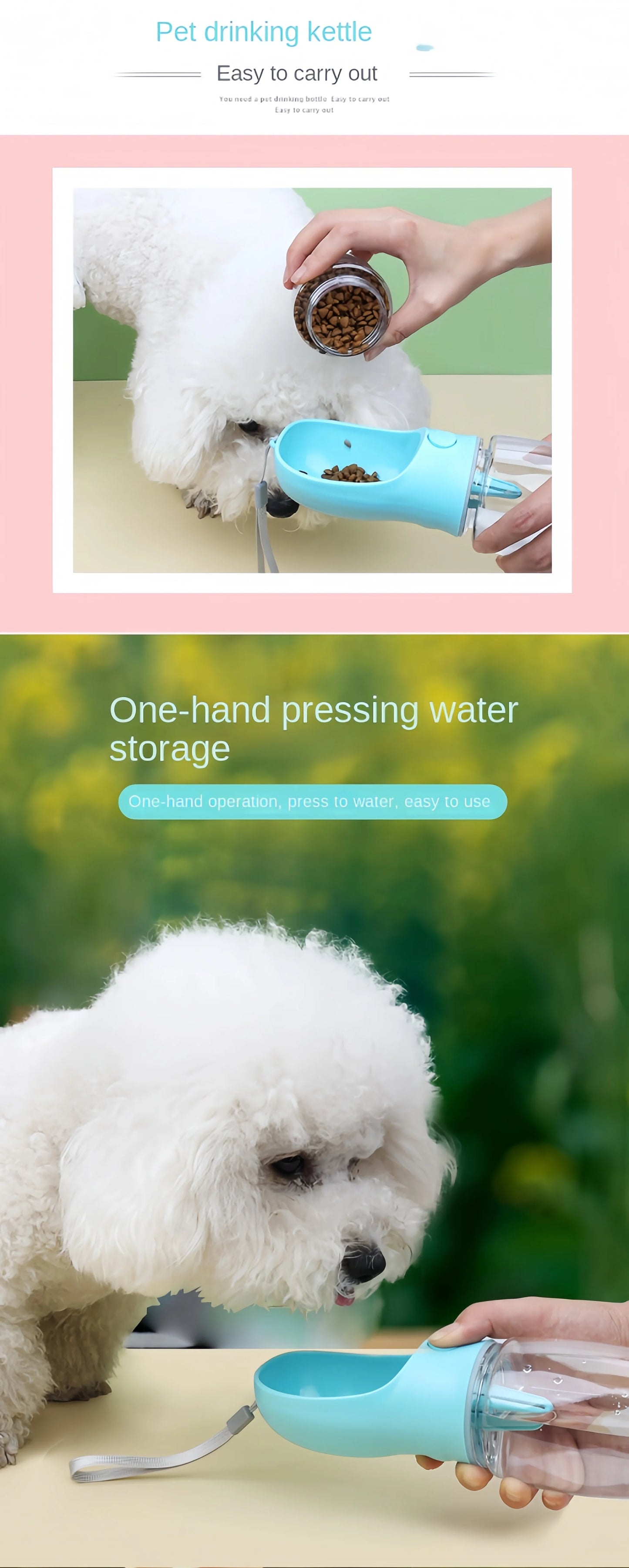 Portable Dog & Cat Water Bottle – Travel Feeder with Food Storage & Leakproof Dispenser