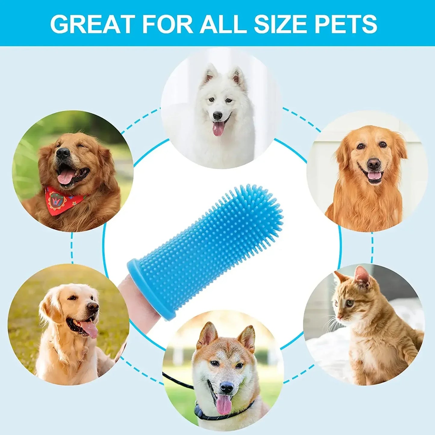 Silicone Pet Finger Toothbrush – 360° Teeth Cleaner for Dogs & Cats with Storage Cas