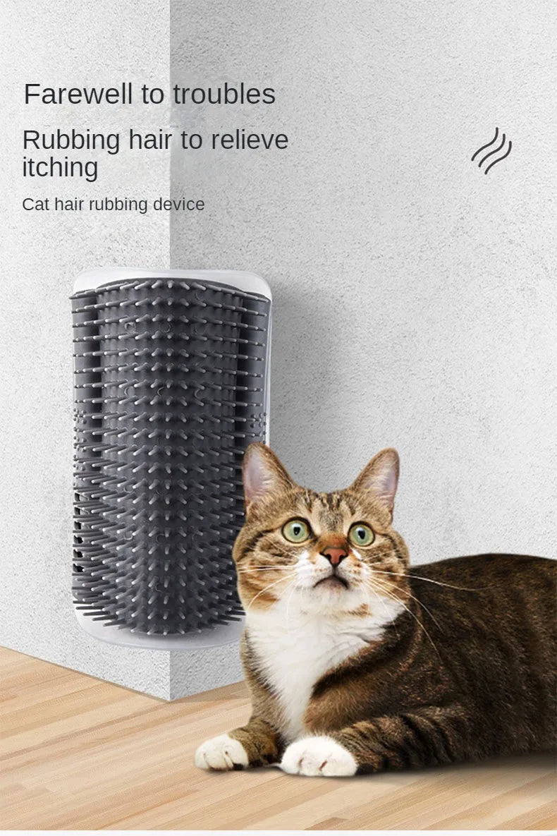 Cat Wall Corner Self-Grooming Brush – Corner Scratcher & Massager with Bristles