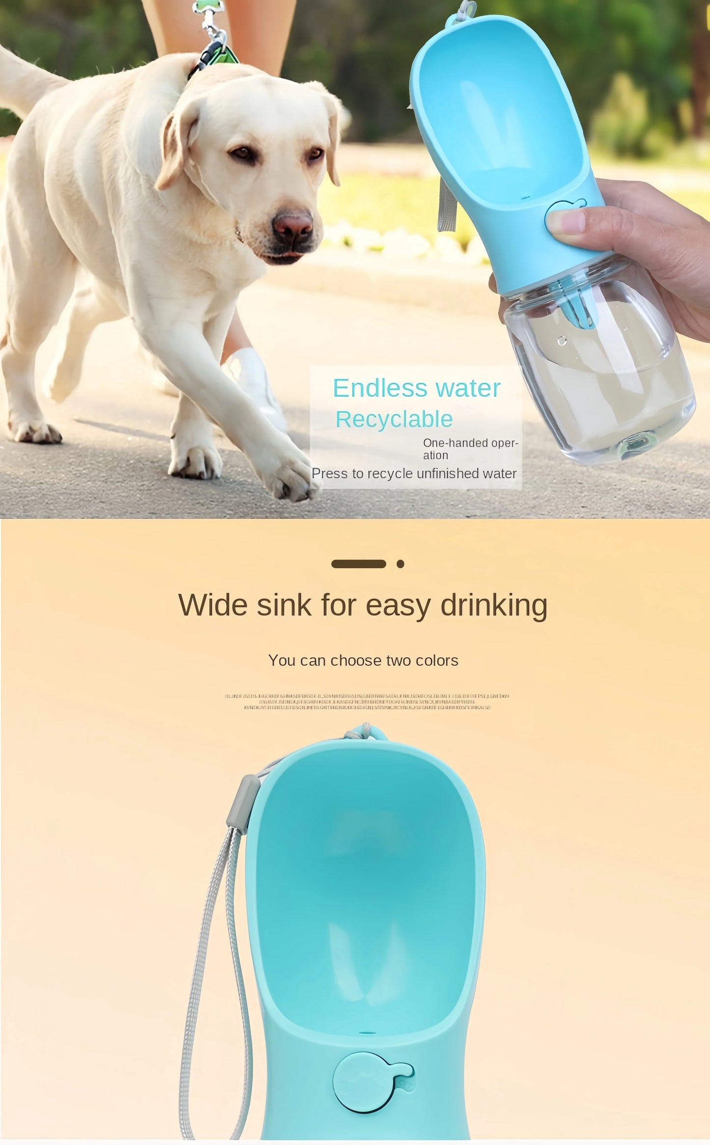 Portable Dog & Cat Water Bottle – Travel Feeder with Food Storage & Leakproof Dispenser
