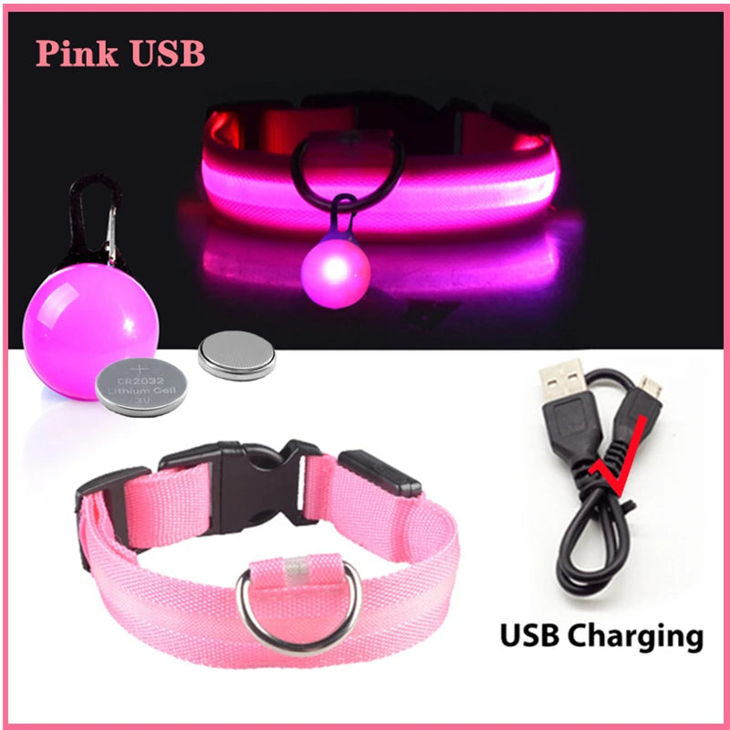 LED Rechargeable Glow Collar with Pendant – Night Safety for Small Dogs & Cats (All Sizes)