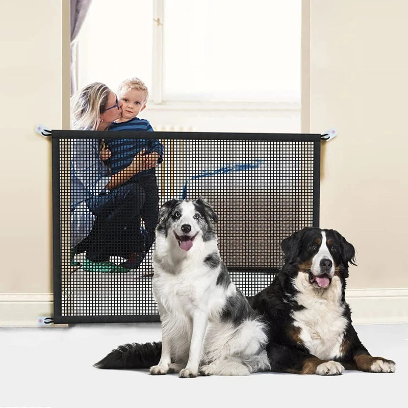 Dog Mesh Safety Gate – Foldable Pet Fence for Stairs & Hallways