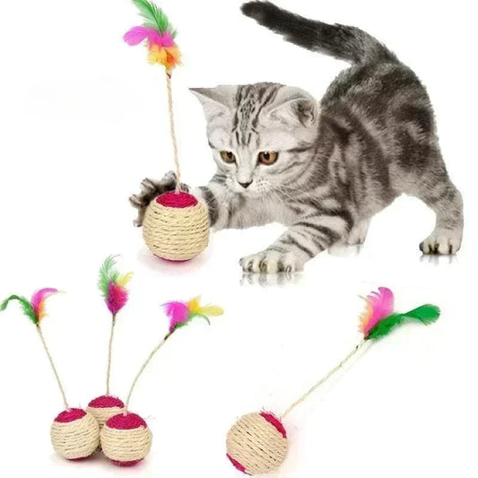Sisal Scratching Ball with Feather – Interactive Toy for Cats & Kittens