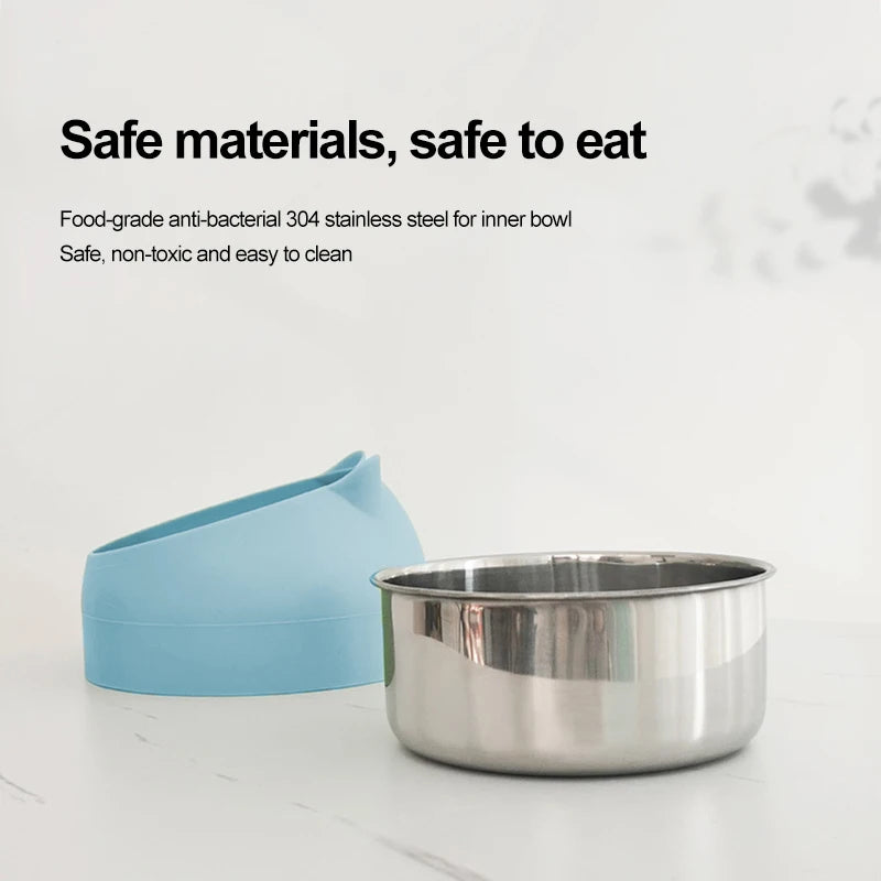 Inclined Stainless Steel Pet Bowl – Non-Slip Feeding Dish for Cats & Small Dogs
