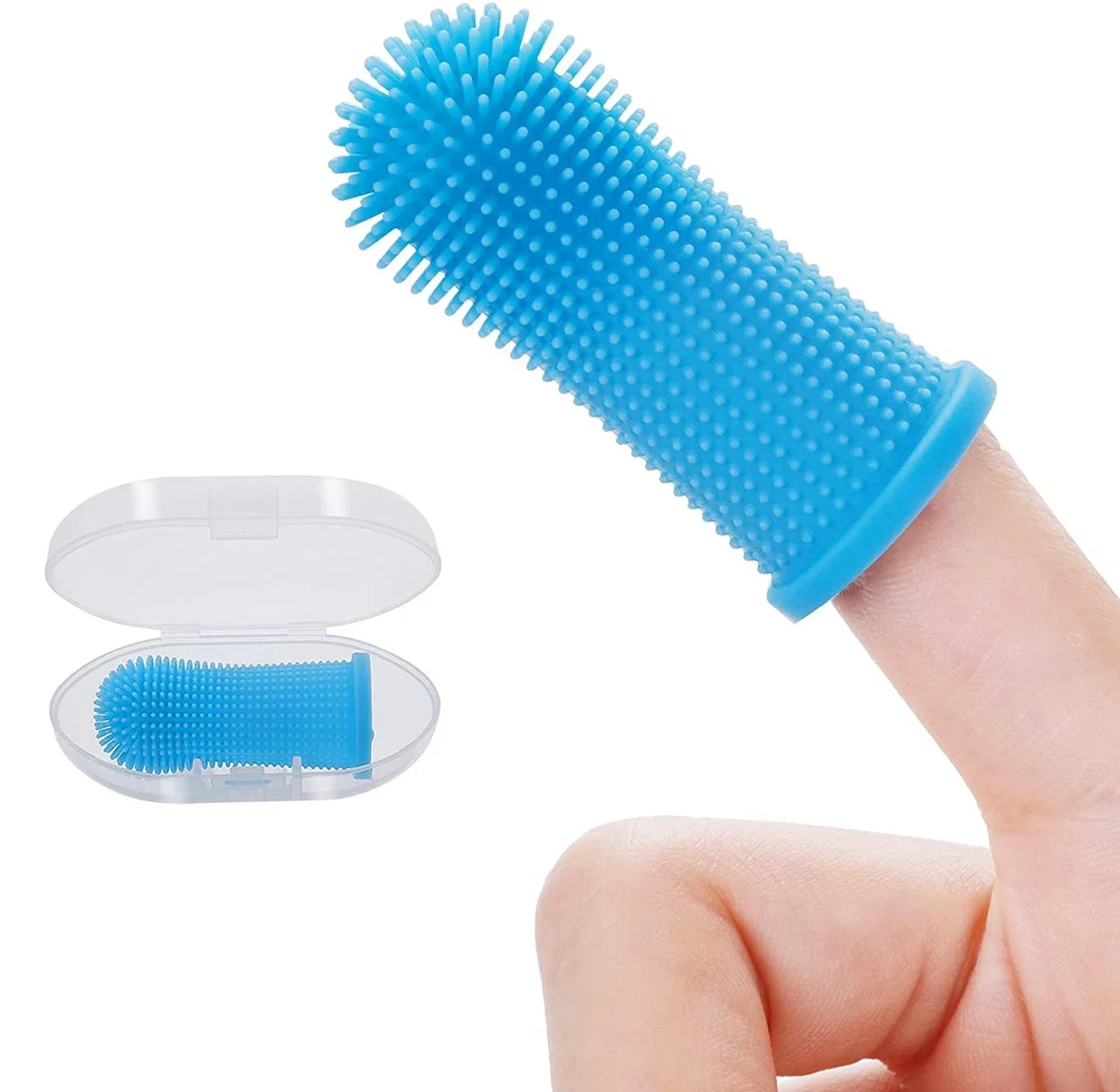 Silicone Pet Finger Toothbrush – 360° Teeth Cleaner for Dogs & Cats with Storage Cas