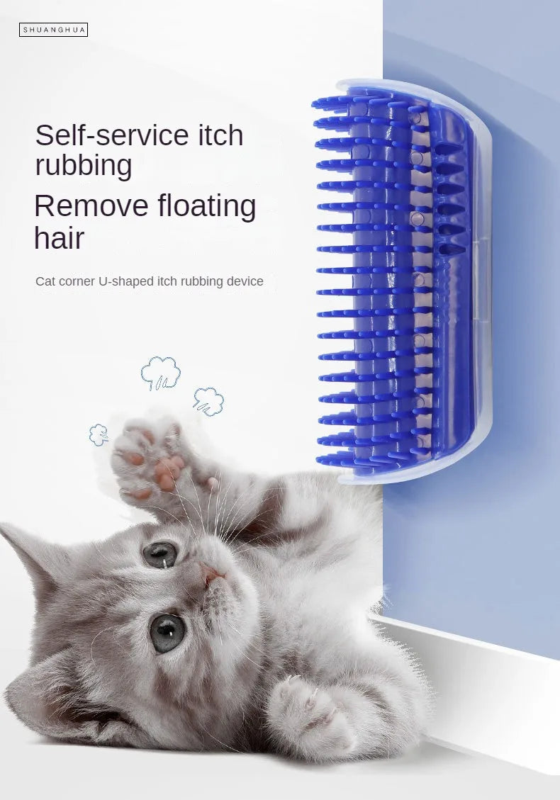 Cat Wall Corner Self-Grooming Brush – Corner Scratcher & Massager with Bristles