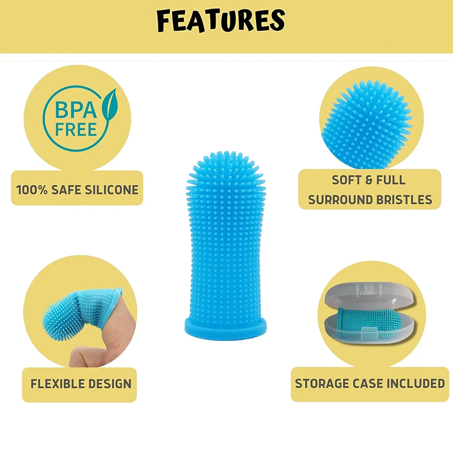 Silicone Pet Finger Toothbrush – 360° Teeth Cleaner for Dogs & Cats with Storage Cas