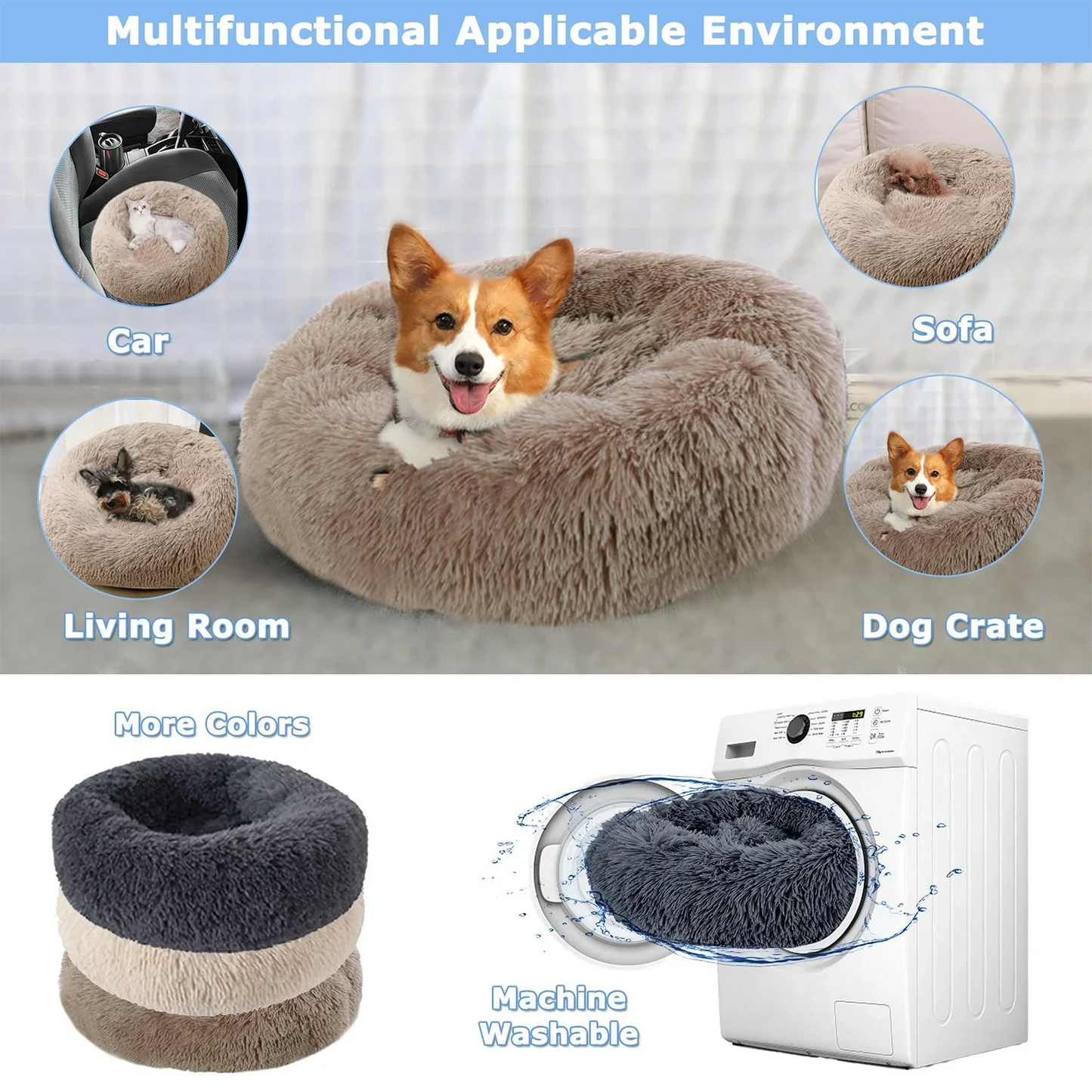 Super Soft Donut Cat & Dog Bed – Plush, Washable, Anti-Slip Pet Nest for Deep Sleep (Multiple Sizes & Colors)