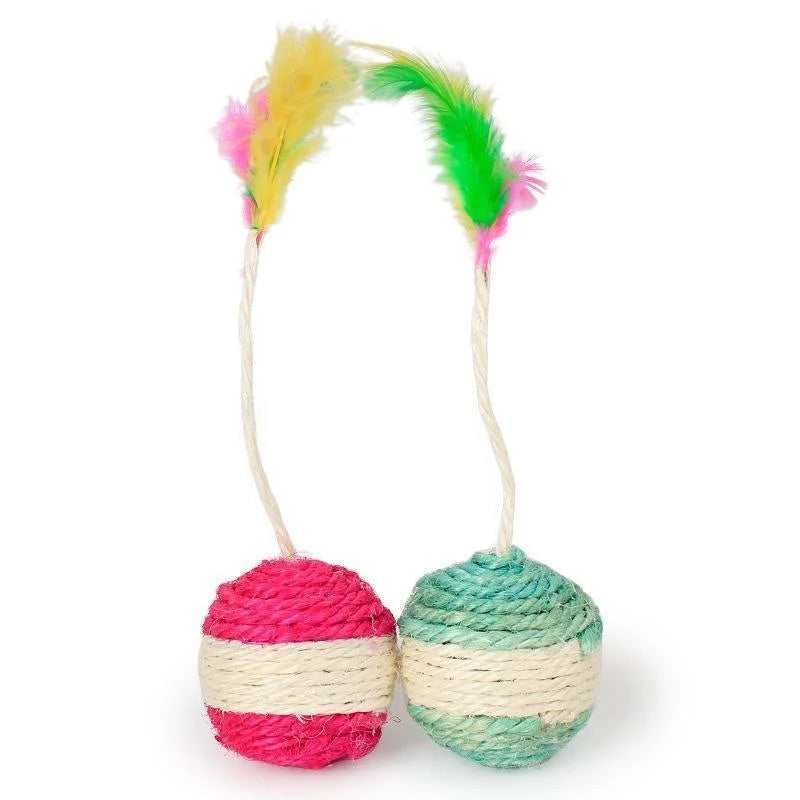 Sisal Scratching Ball with Feather – Interactive Toy for Cats & Kittens