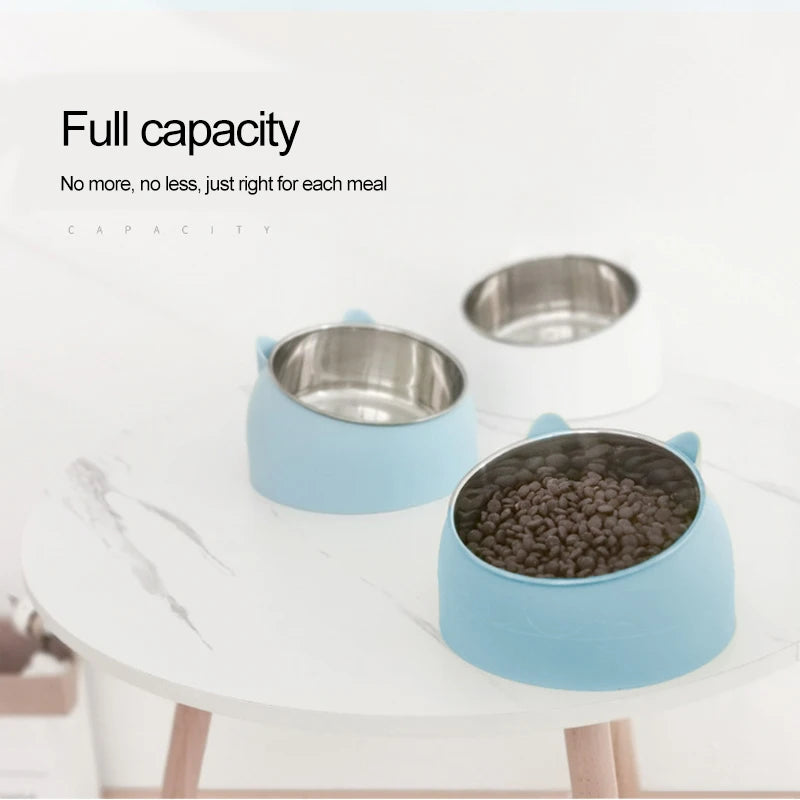 Inclined Stainless Steel Pet Bowl – Non-Slip Feeding Dish for Cats & Small Dogs