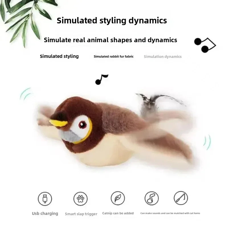 Rechargeable Chirping Bird Cat Toy – Touch-Activated Plush Catnip Toy with Flapping Wings