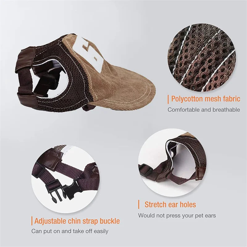 Dog Baseball Cap – Adjustable Outdoor Hat with Ear Holes for Small, Medium & Large Dogs