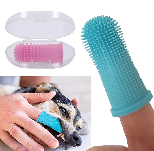 Silicone Pet Finger Toothbrush – 360° Teeth Cleaner for Dogs & Cats with Storage Cas