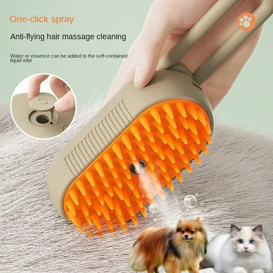 Steamy 3-in-1 Dog Grooming Brush – Electric Spray & Detangler