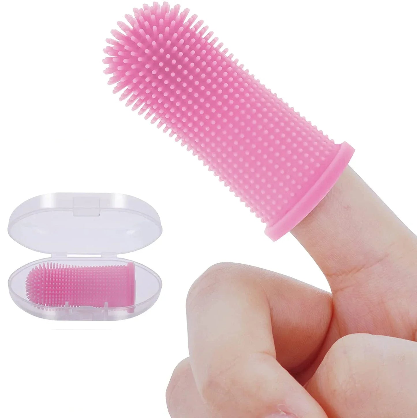 Silicone Pet Finger Toothbrush – 360° Teeth Cleaner for Dogs & Cats with Storage Cas