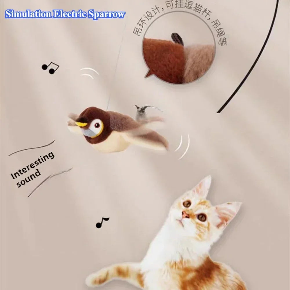 Rechargeable Chirping Bird Cat Toy – Touch-Activated Plush Catnip Toy with Flapping Wings