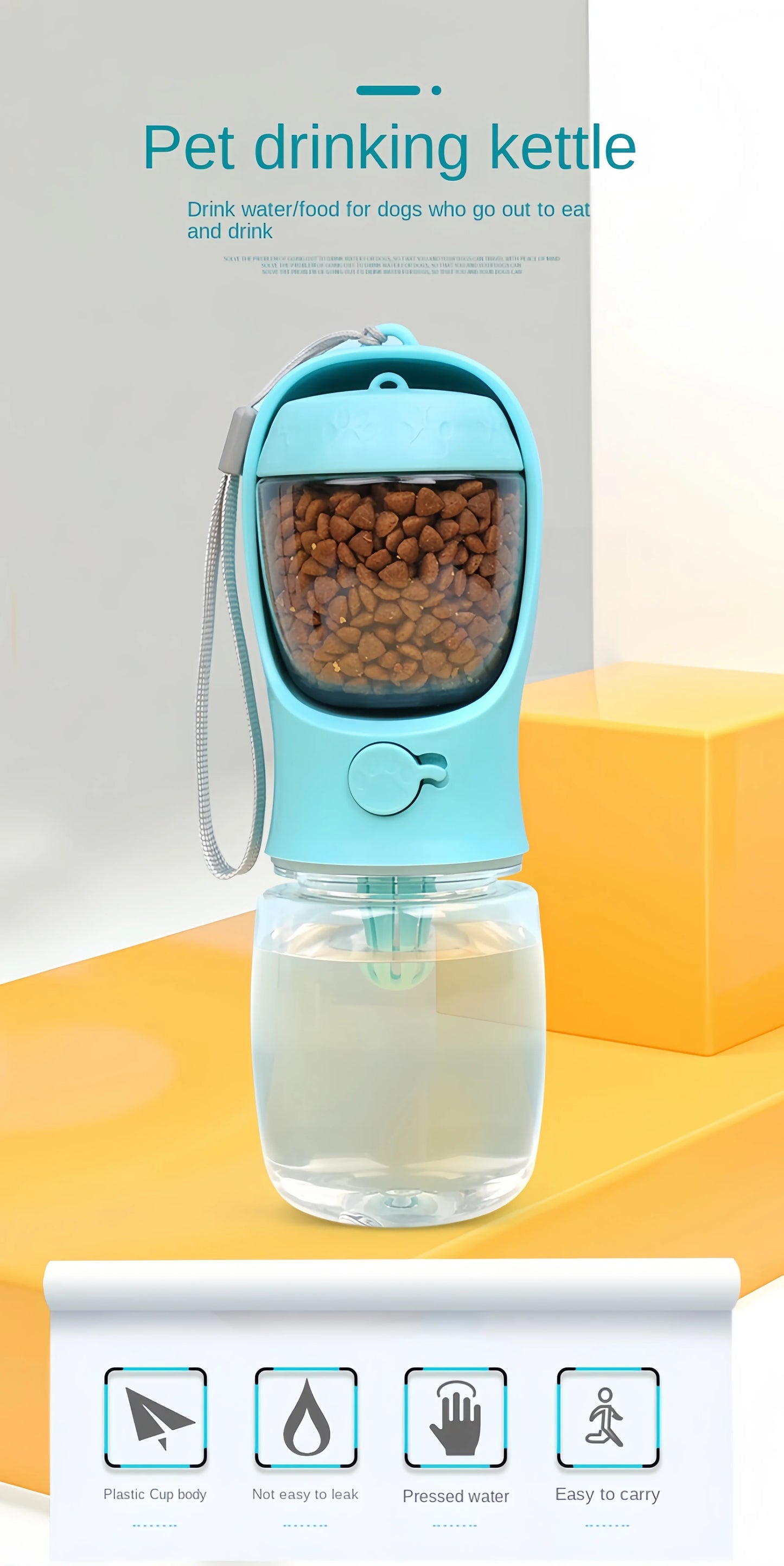 Portable Dog & Cat Water Bottle – Travel Feeder with Food Storage & Leakproof Dispenser