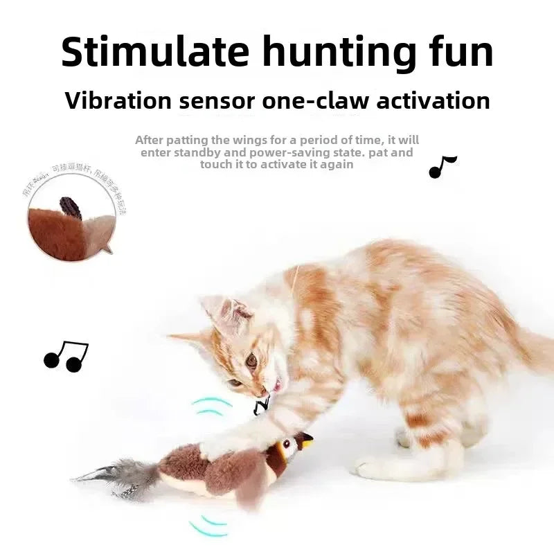 Rechargeable Chirping Bird Cat Toy – Touch-Activated Plush Catnip Toy with Flapping Wings