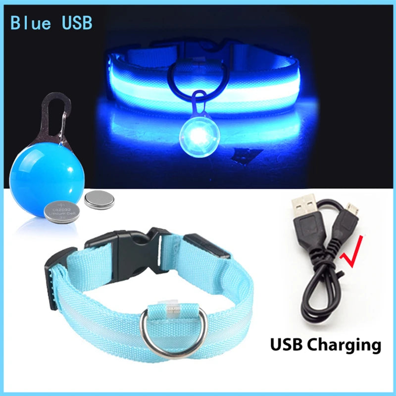 LED Rechargeable Glow Collar with Pendant – Night Safety for Small Dogs & Cats (All Sizes)