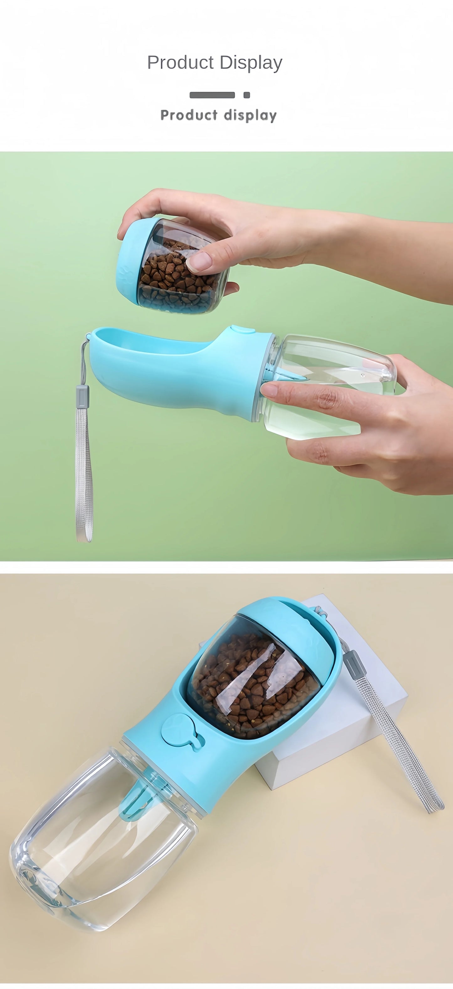 Portable Dog & Cat Water Bottle – Travel Feeder with Food Storage & Leakproof Dispenser