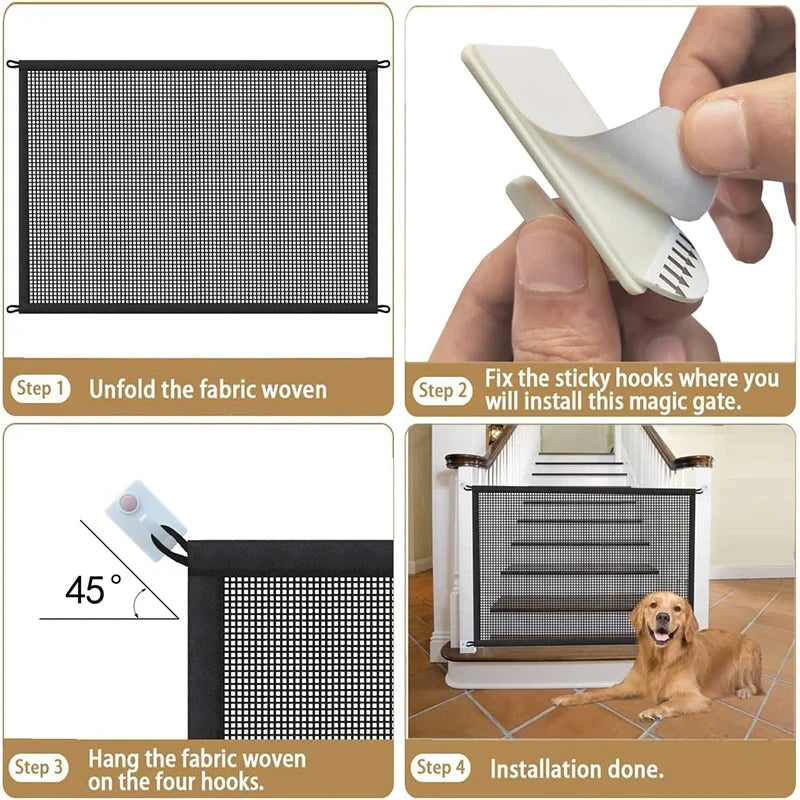 Dog Mesh Safety Gate – Foldable Pet Fence for Stairs & Hallways