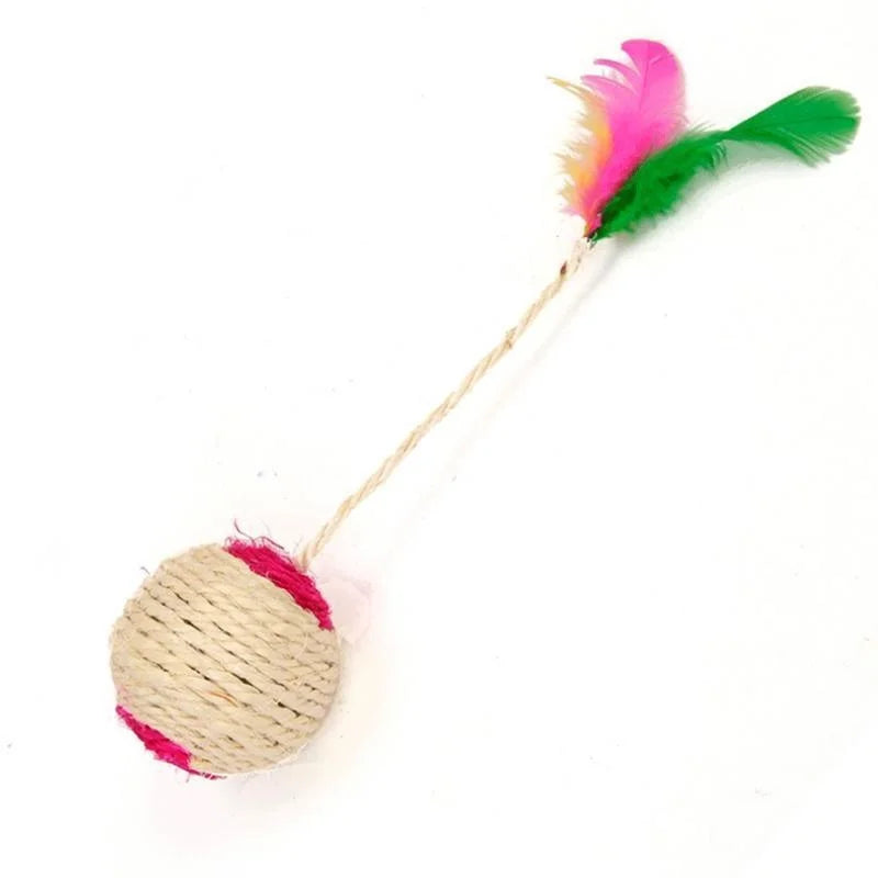Sisal Scratching Ball with Feather – Interactive Toy for Cats & Kittens