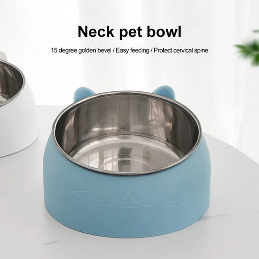 Inclined Stainless Steel Pet Bowl – Non-Slip Feeding Dish for Cats & Small Dogs