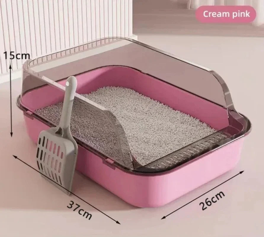 Semi-Enclosed Cat Litter Box – Splashproof Kitty Sandbox Tray for Small & Medium Cats