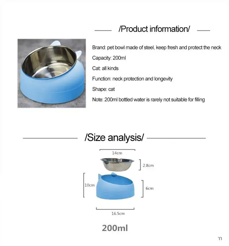 Inclined Stainless Steel Pet Bowl – Non-Slip Feeding Dish for Cats & Small Dogs