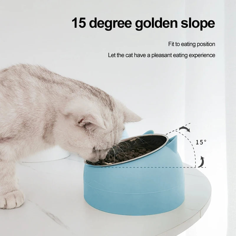 Inclined Stainless Steel Pet Bowl – Non-Slip Feeding Dish for Cats & Small Dogs