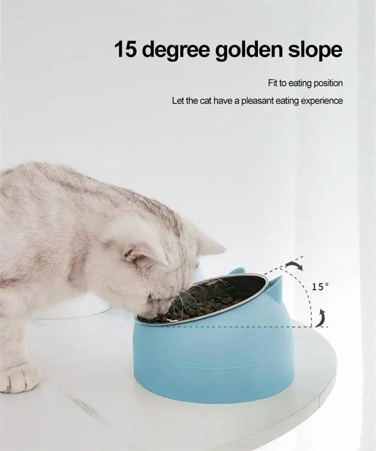 Inclined Stainless Steel Pet Bowl – Non-Slip Feeding Dish for Cats & Small Dogs